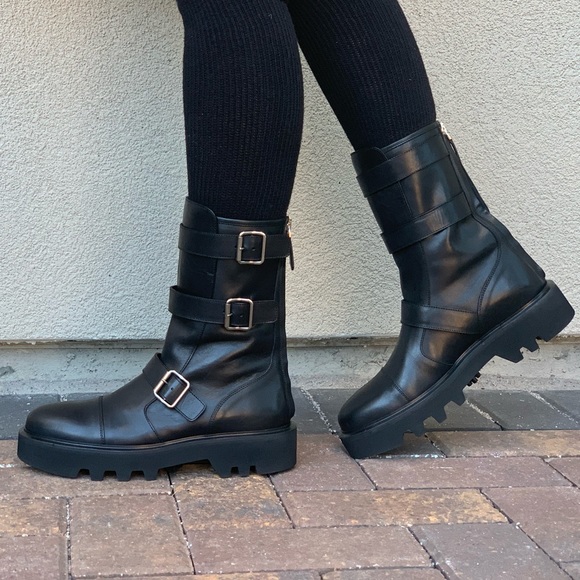 Distressed Military Lug Platform Sole Combat Boots - Picture 2 of 8